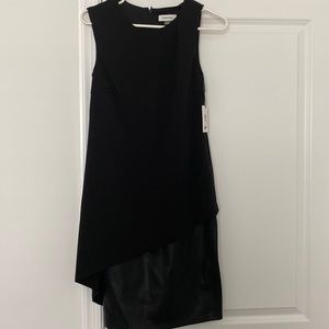 Black Asymmetrical Sheath Dress with Leather like bottom